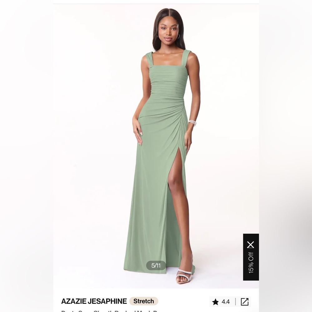 NWT Azazie Jesaphine Dusty Sage Sheath Ruched Mesh Dress